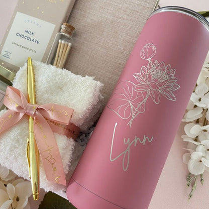 Personalized Birth Month Flower Tumbler Gift Set - Boxed Bliss Creations