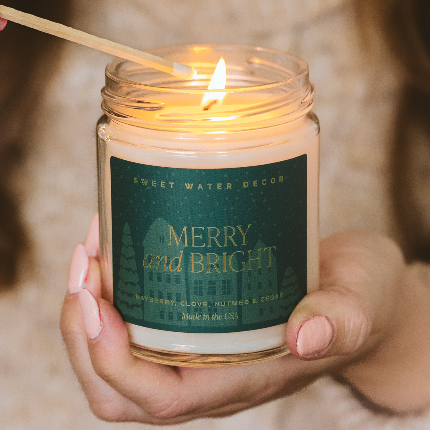 Merry and Bright 9 oz Soy Candle - Christmas Decor