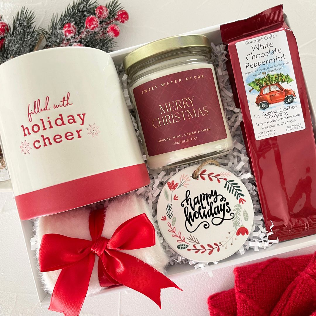 christmas gift box with gourmet coffee 