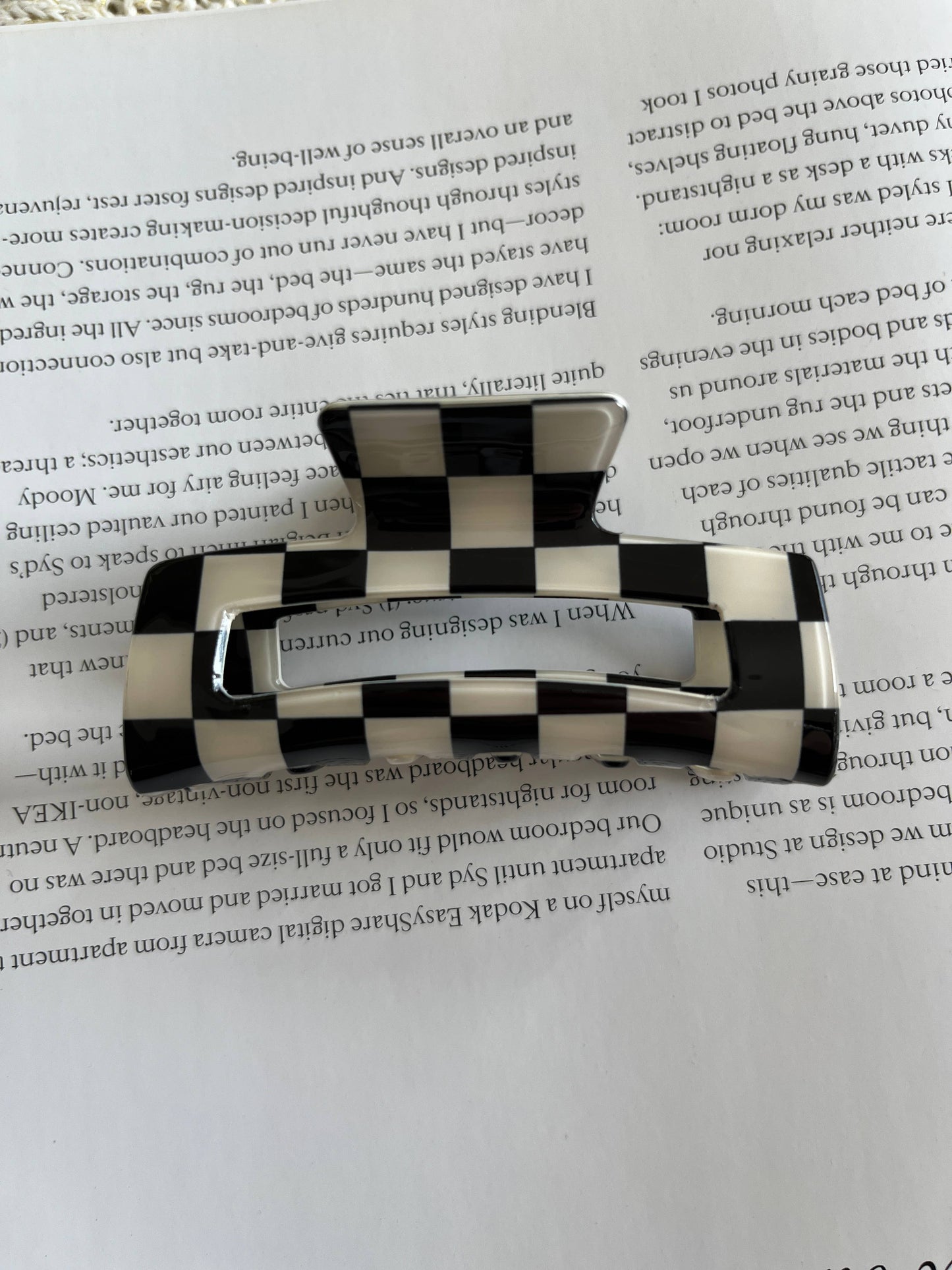 Medium Hair Claw Clip - Checkered Black & White