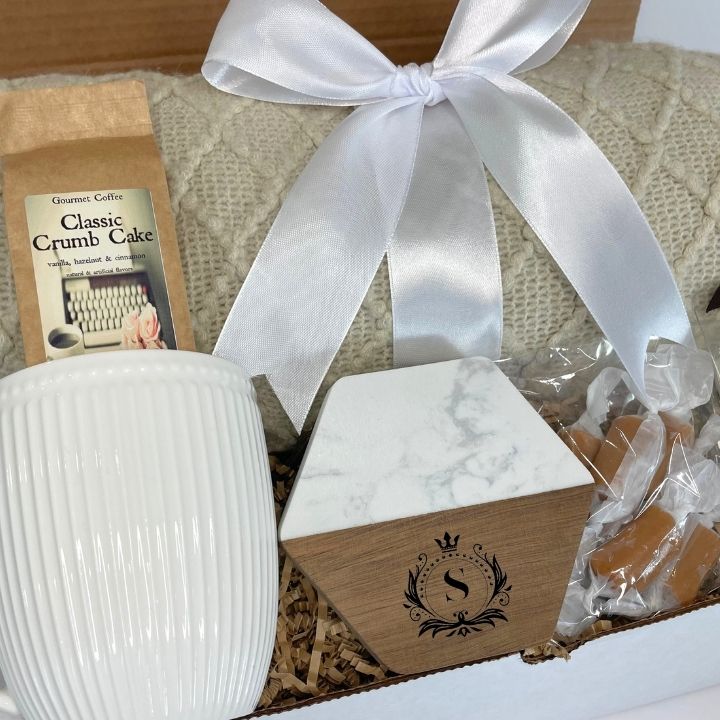 Custom Engraved Marble Coaster Gift Box, "Classic Neutral" - Boxed Bliss Creations
