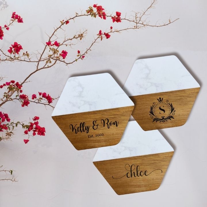 Custom Engraved Marble Coaster Gift Box, "Open Sky" - Boxed Bliss Creations