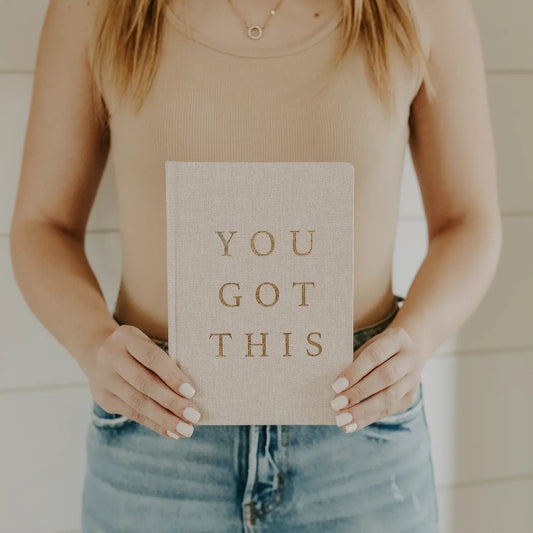 You Got This - Tan and Gold Foil Fabric Journal - Boxed Bliss Creations